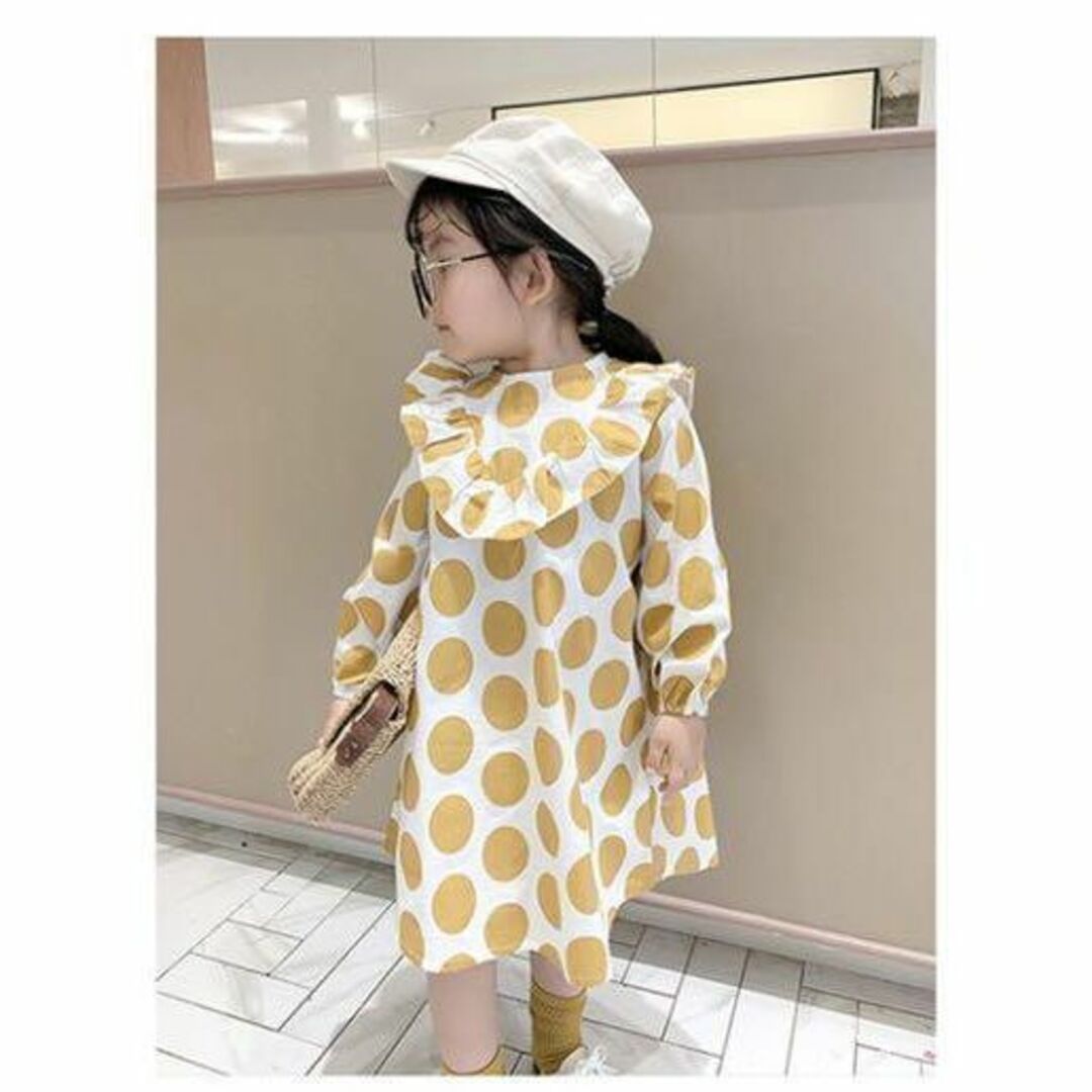 ★0159 長袖ドット柄ワンピース レッド 子供服 韓国 かわいい キッズ/ベビー/マタニティのキッズ服女の子用(90cm~)(ワンピース)の商品写真