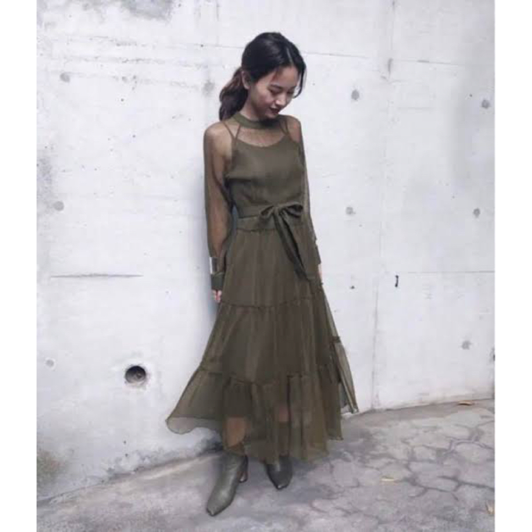 美品　アメリヴィンテージ　SHIRRING SHEER DRESS ブラウン