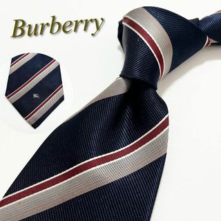 バーバリー(BURBERRY)の【美品】バーバリー ネクタイ 定番！ストライプ柄 剣先ホースロゴ シルク(ネクタイ)