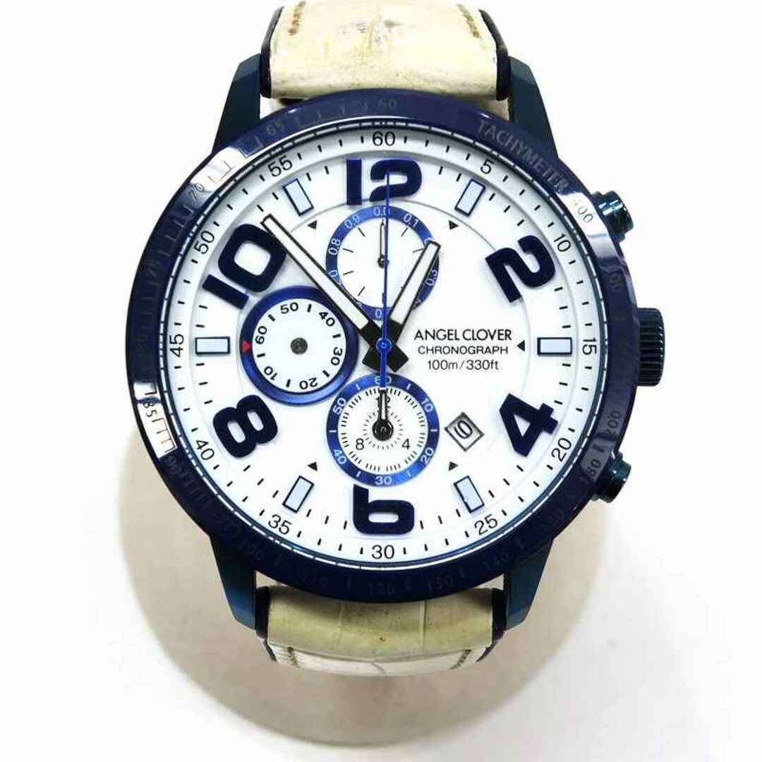 ANGEL CLOVER 腕時計 LU44 ルーチェ エンジェルクローバー メンズ クロノグラフ ホワイト ブルー レザーベルトJA-17737