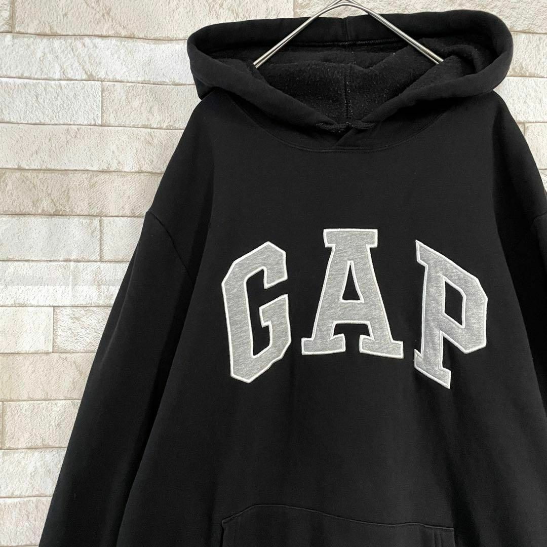 GAP ギャップ パーカー プルオーバー 刺繍ロゴ 裏起毛 ブラック M