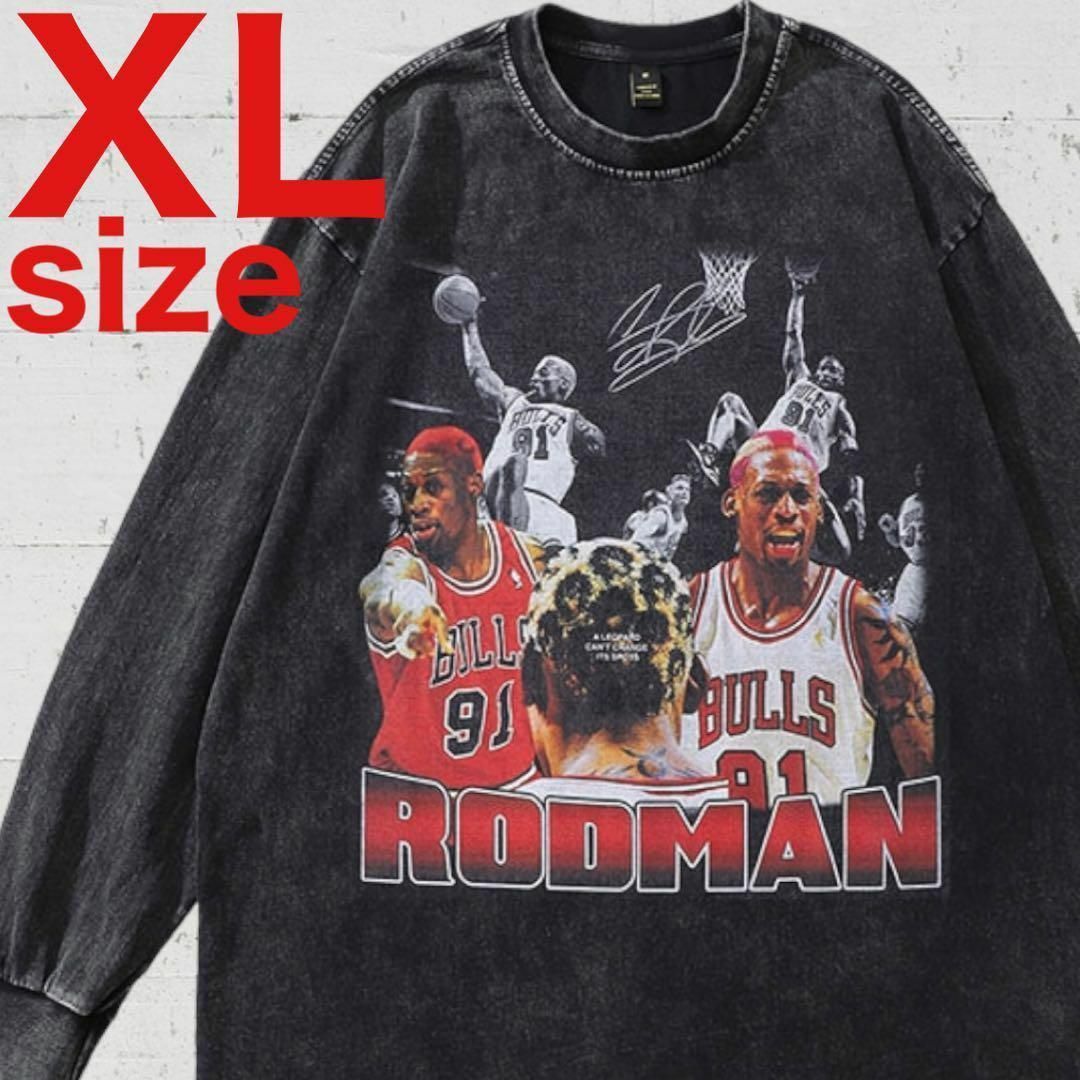 デニス・ロッドマン　Rodman　91　ダンク　長袖　Tシャツ　XL　ブラック