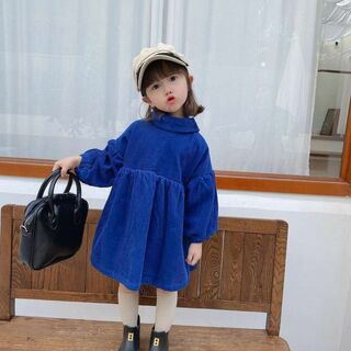 ★0147 2wayコーデュロイワンピース ブルー 子供服 韓国 かわいい(ワンピース)