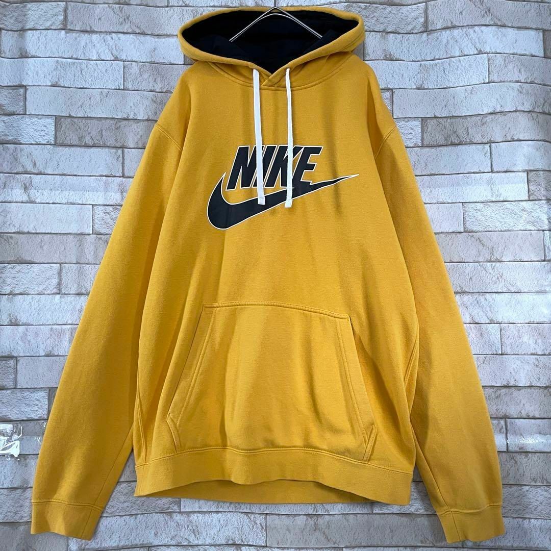 NIKE ナイキ パーカー プルオーバー センタープリント 裏起毛 イエロー L-