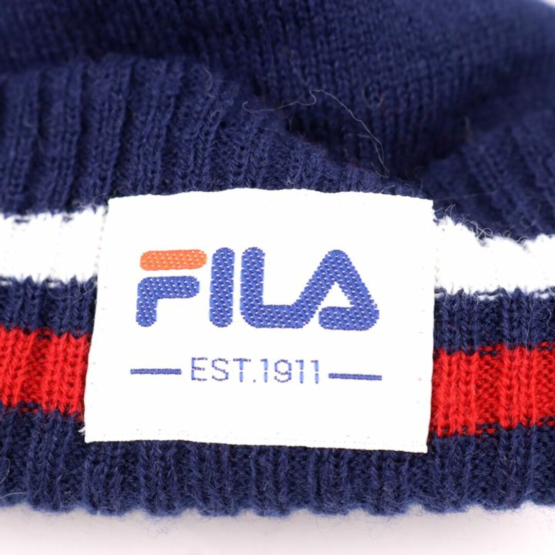 FILA(フィラ)のフィラ ニット帽 ニットキャップ ロゴ ボンボン 裏フリース ブランド 帽子 レディース ネイビー FILA レディースの帽子(ニット帽/ビーニー)の商品写真