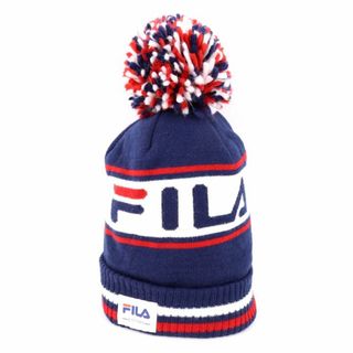 フィラ(FILA)のフィラ ニット帽 ニットキャップ ロゴ ボンボン 裏フリース ブランド 帽子 レディース ネイビー FILA(ニット帽/ビーニー)