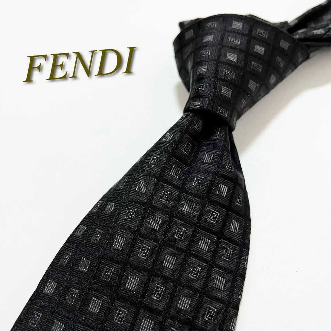 FENDI - 【美品】フェンディ ネクタイ ズッカ小紋柄 FF ブラック
