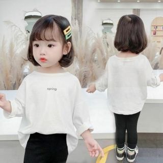 ★0142 ロゴロンT　spring ホワイト 子供服 韓国 かわいい(Tシャツ/カットソー)