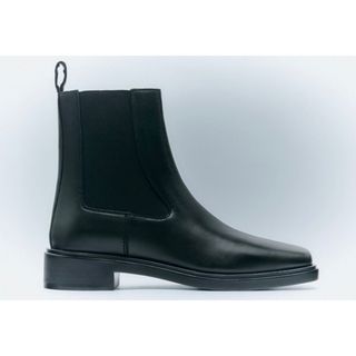 ザラ(ZARA)のZARA レザースクエアトゥアンクルブーツ　40(ブーツ)