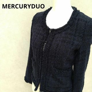 マーキュリーデュオ(MERCURYDUO)の【古着】MERCURY DUO　ツイード　ジャケット　ネイビー　フリー(テーラードジャケット)