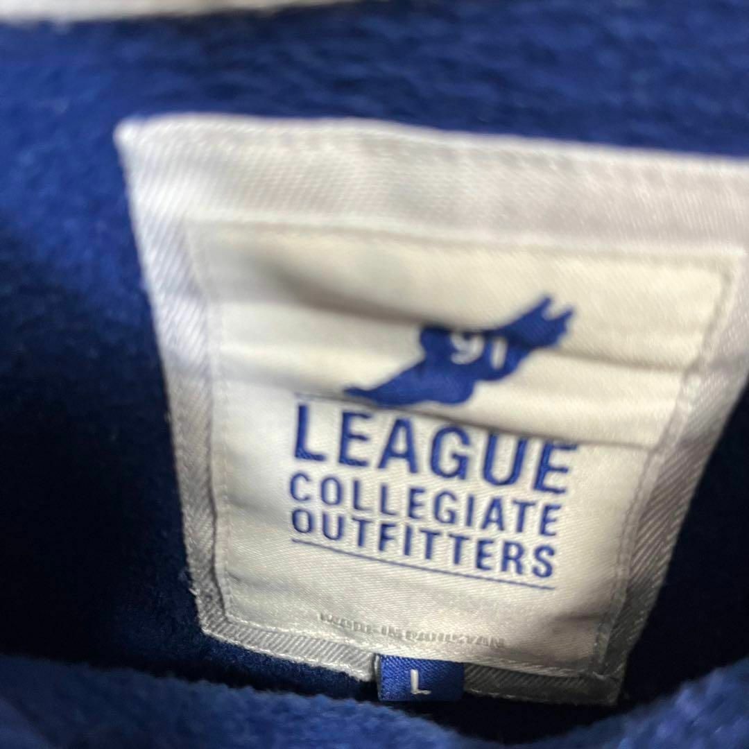 アメリカ古着LEAGUE カレッジアーチロゴ刺繍スエットパーカー サイズLブルー