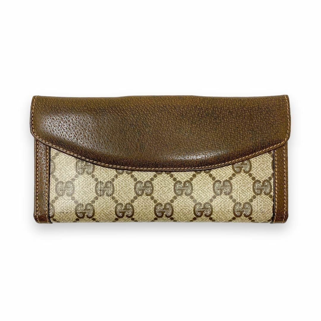 Gucci - オールドグッチ 総柄 GG 長財布 ゴールド金具 ブラウン