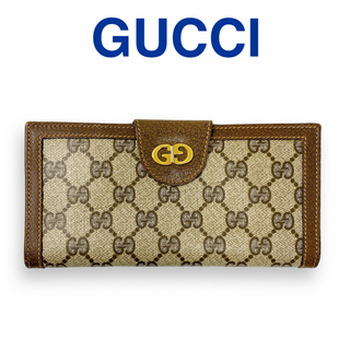 グッチ(Gucci)のオールドグッチ 総柄 GG 長財布 ゴールド金具 ブラウン レディース メンズ(財布)
