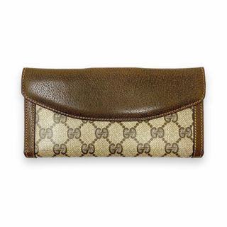 Gucci - オールドグッチ 総柄 GG 長財布 ゴールド金具 ブラウン