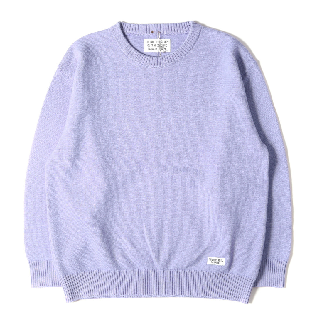 WACKO MARIA ワコマリア ニット サイズ:L 22SS プレーン クルーネック ウール ニット セーター CLASSIC CREW NECK SWEATER パープル 紫 トップス カットソー シンプル 無地 カジュアル ブランド【メンズ】