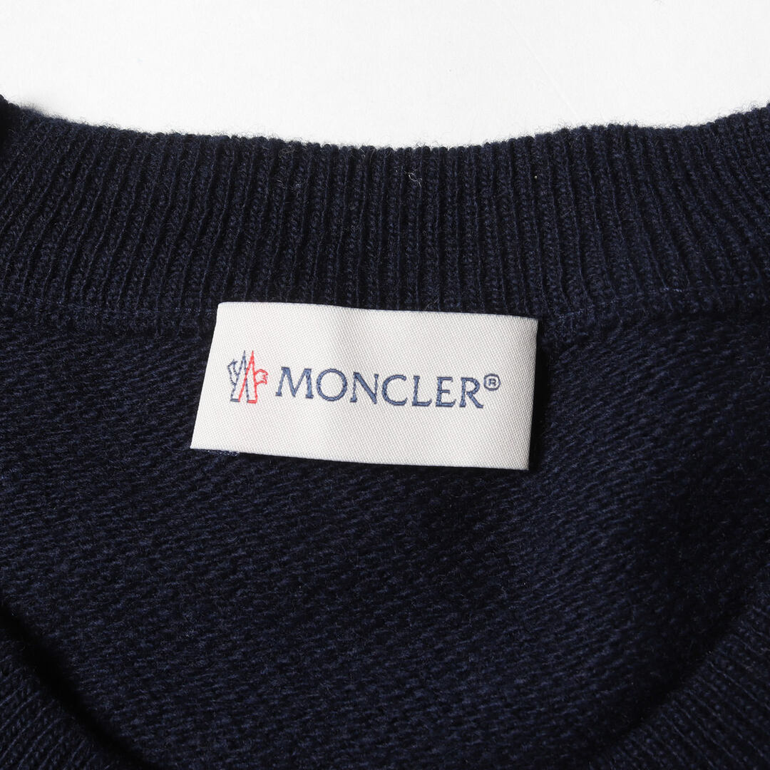 MONCLER モンクレール ニット サイズ:XL 21AW ジップスリーブロゴ クルーネック ウール ニット セーター G20919C00019  プルオーバー ネイビー 紺 トップス 長袖 【メンズ】【中古】【美品】