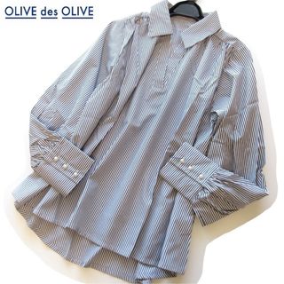 オリーブデオリーブ(OLIVEdesOLIVE)の新品OLIVE des OLIVE パールボタンストライプギャザーブラウス/NV(シャツ/ブラウス(長袖/七分))