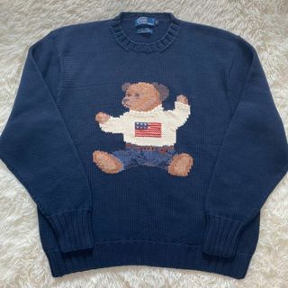 ポロラルフローレン(POLO RALPH LAUREN)の美品✨　ラルフローレン　ポロベア　ニット　セーターテディベア　XL ネイビー(スウェット)