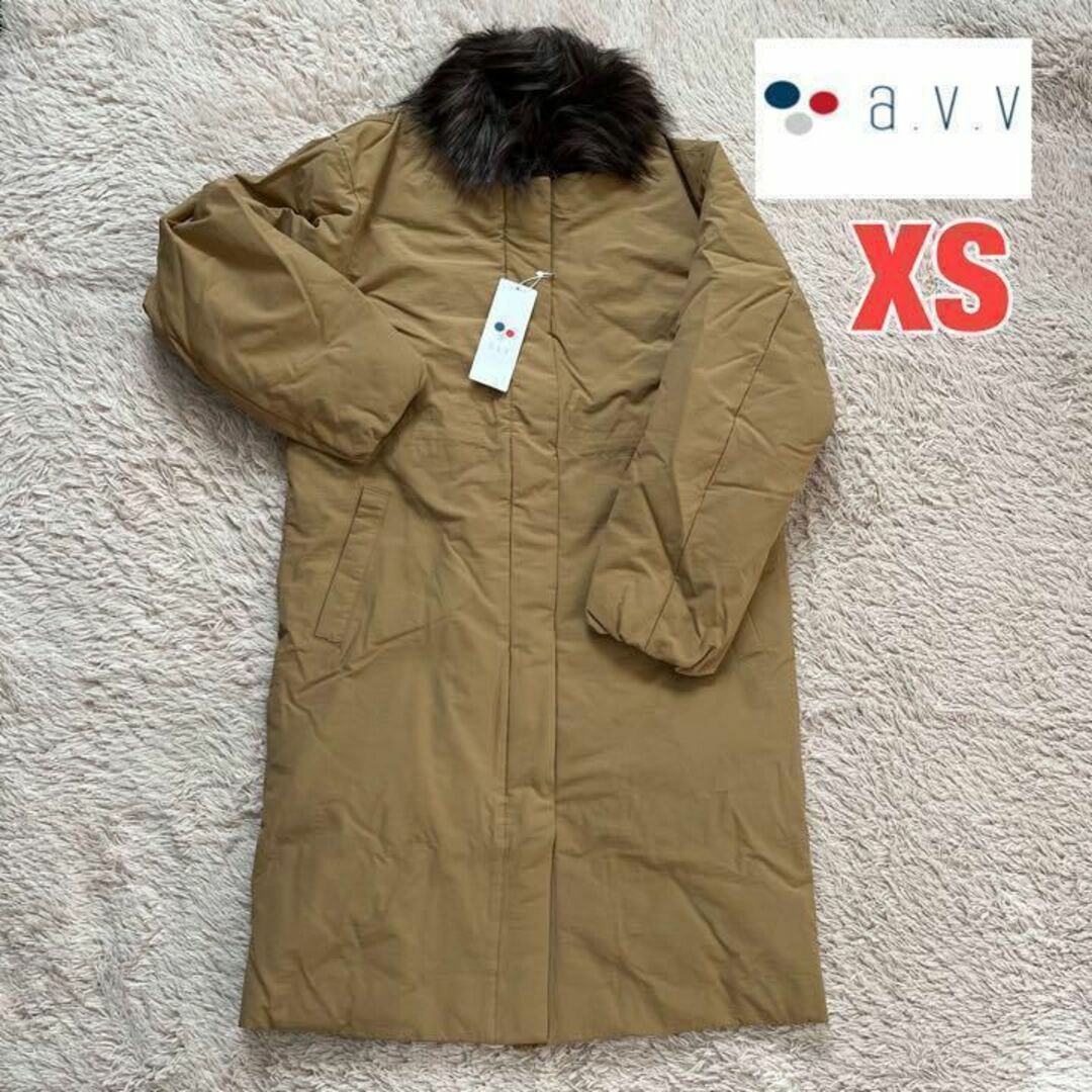 ★0300 a.v.v ノーカラーフェイクファー付２ＷＡＹダウン キャメル XS