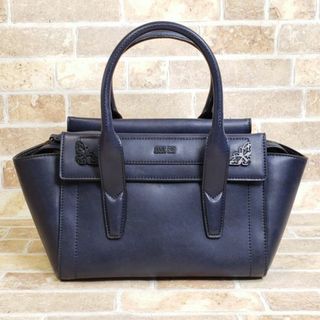 Anna Sui アナスイ ☆ レザー ハンドバッグ 自立OK 底鋲付 ネイビー