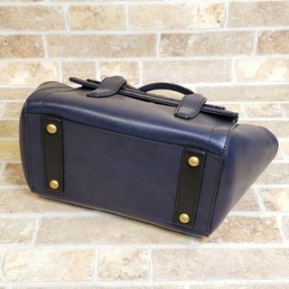 Anna Sui アナスイ ☆ レザー ハンドバッグ 自立OK 底鋲付 ネイビー