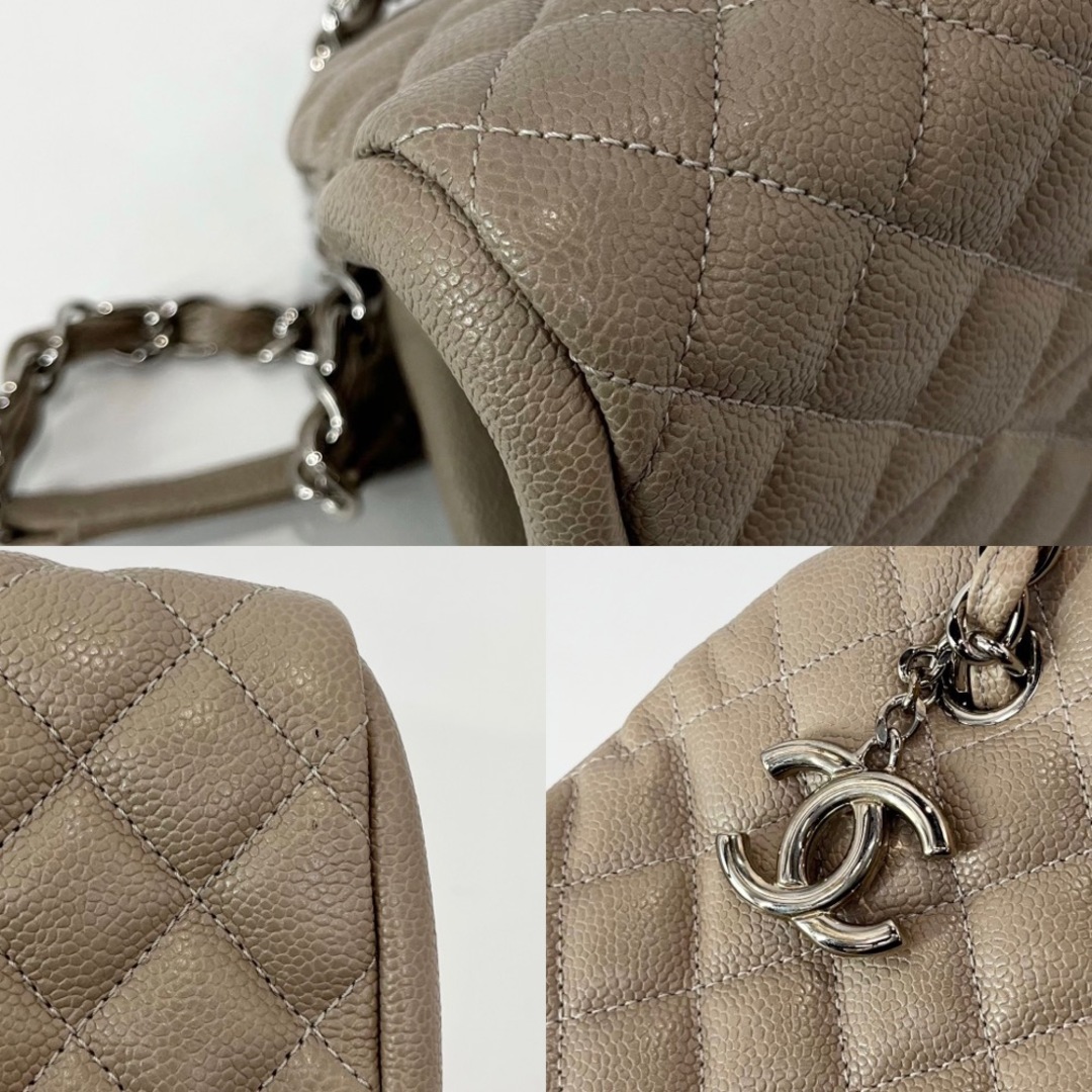 【限定価格】CHANEL シャネル ハンドバッグ マトラッセ マドモアゼルライン ボーリングバッグ キルティング チェーンショルダー 肩掛け 鞄 かばん  キャビアスキン   ベージュ シルバー金具 レディース【品】