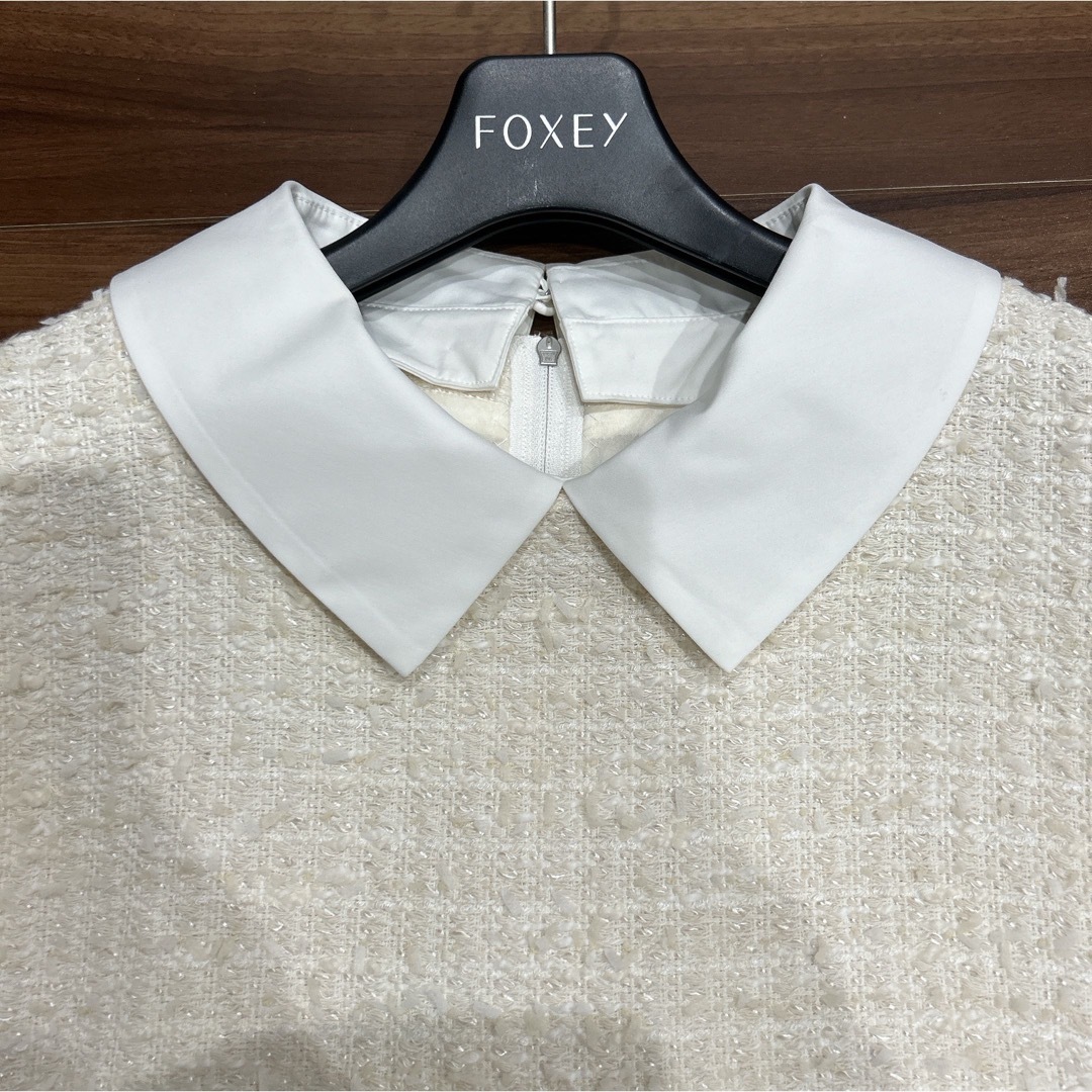 【FOXEY】最終価格　フォクシー　白襟ワンピース　ツイードワンピース　38