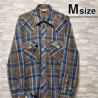 シャツ(shirts)のウエスタンシャツ　長袖　M　チェック柄　ブルー　青　USA古着　Vintage(シャツ)