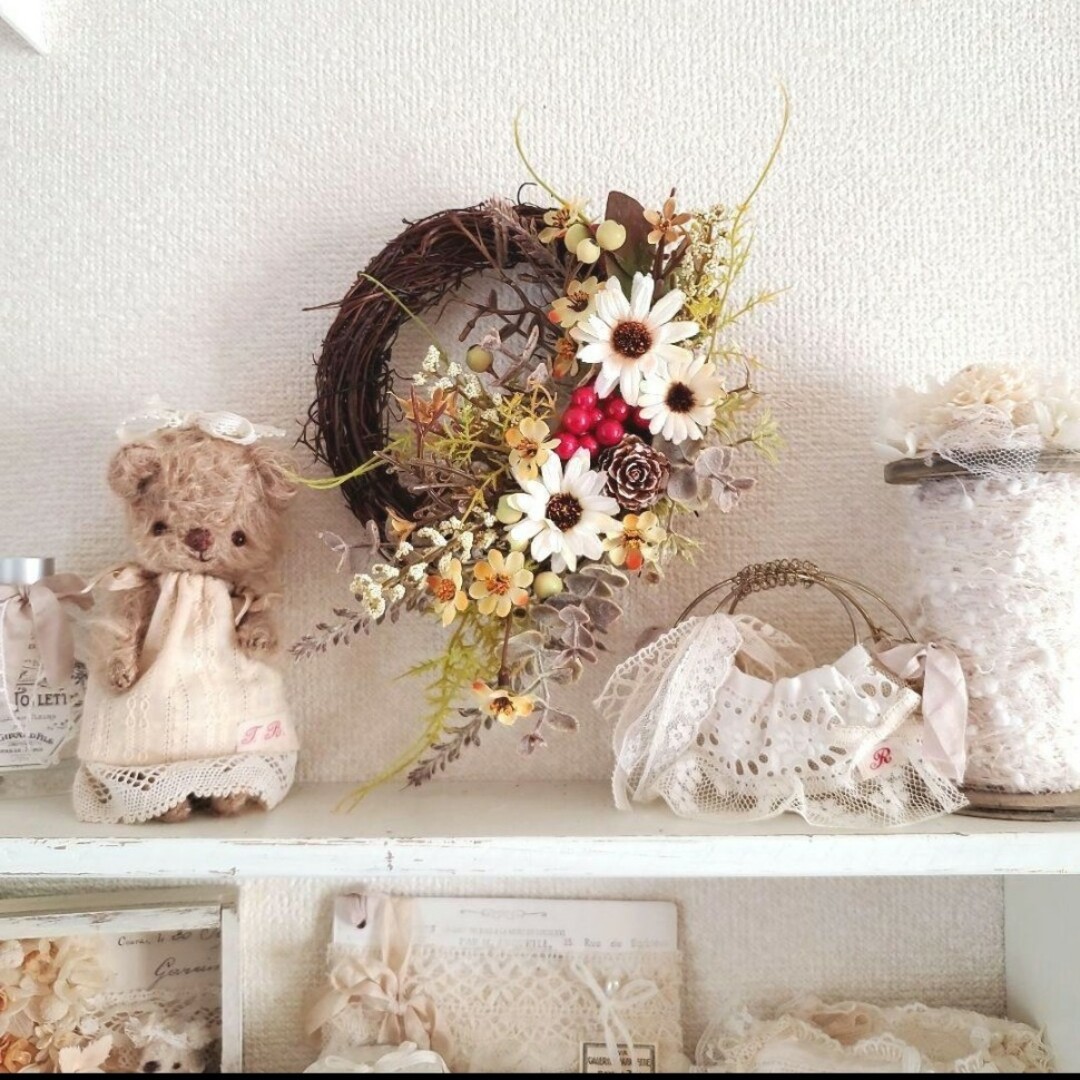 【なか】フラワーリース　アーティフィシャルフラワー　秋　造花　おまとめ お洒落に飾るニュアンスカラーのアーティフィシャルフラワー
