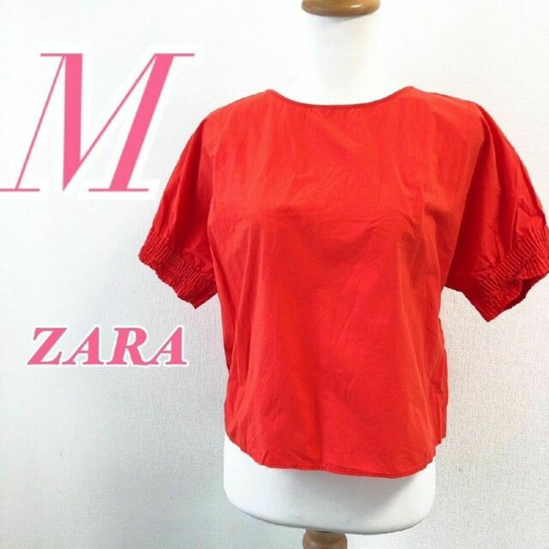 ZARA ザラ M 半袖ブラウス 綿100% 春夏 ビビット オレンジ 蛍光色