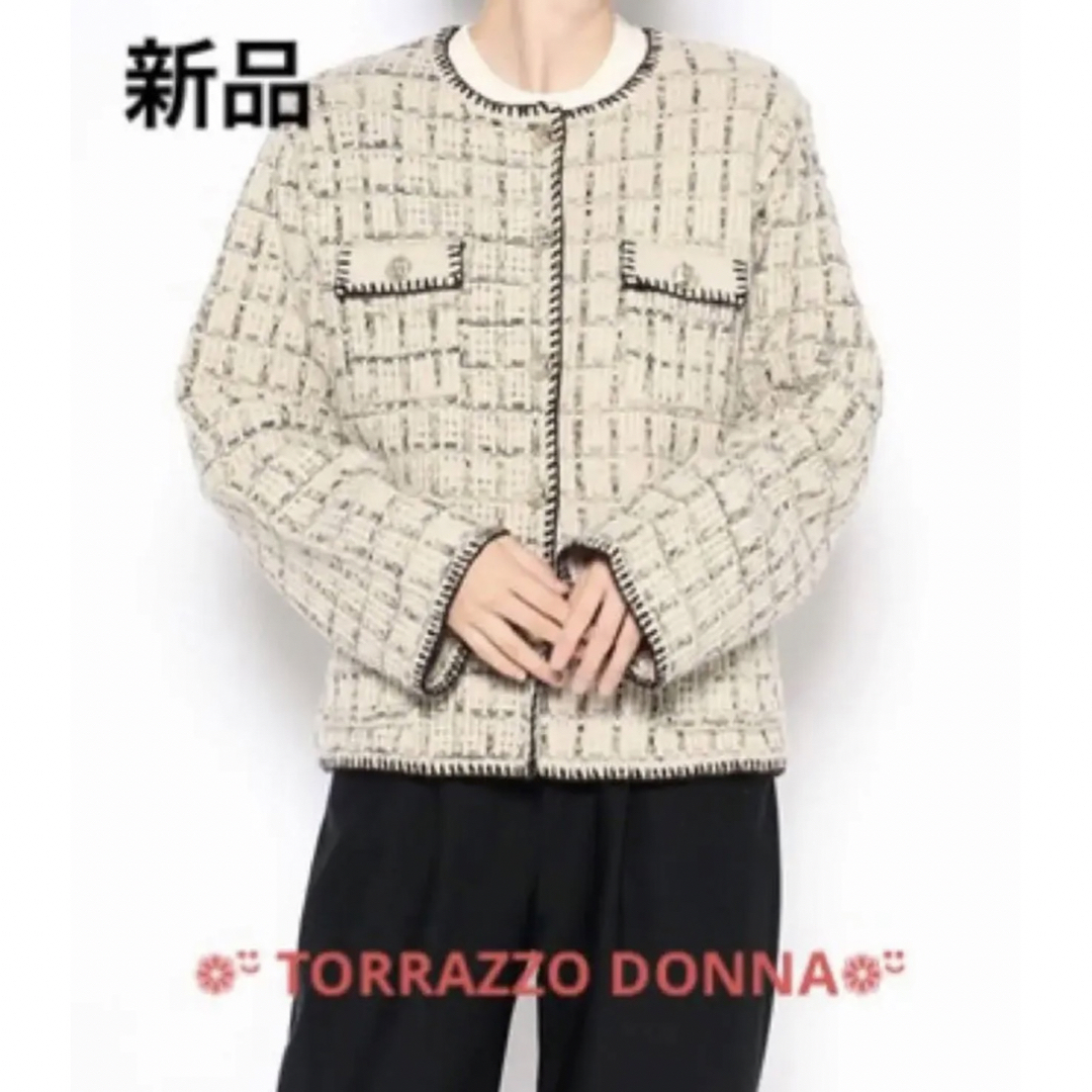 TORRAZZO DONNA(トラッゾドンナ)の【TORRAZZO DONNA】ツイードニットジャケット卒業式　入学式 レディースのジャケット/アウター(ノーカラージャケット)の商品写真