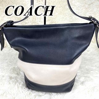 【超美品】COACH本革ショルダーバッグ珍しいボーダー柄