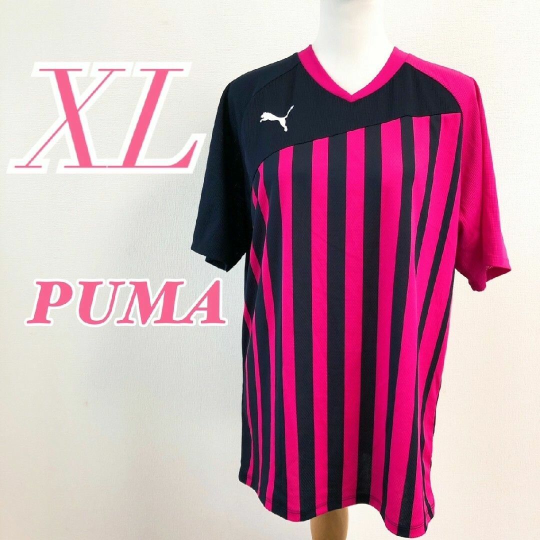puma プーマ　半袖ジャージ　スポーツウェア　ネイビー　ピンク　XL