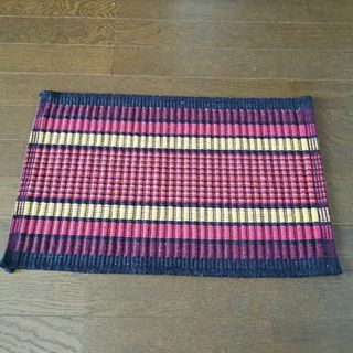 インド製 手織りマット ラグ レッド＆イエロー HANDLOOM MAT 新品(ラグ)