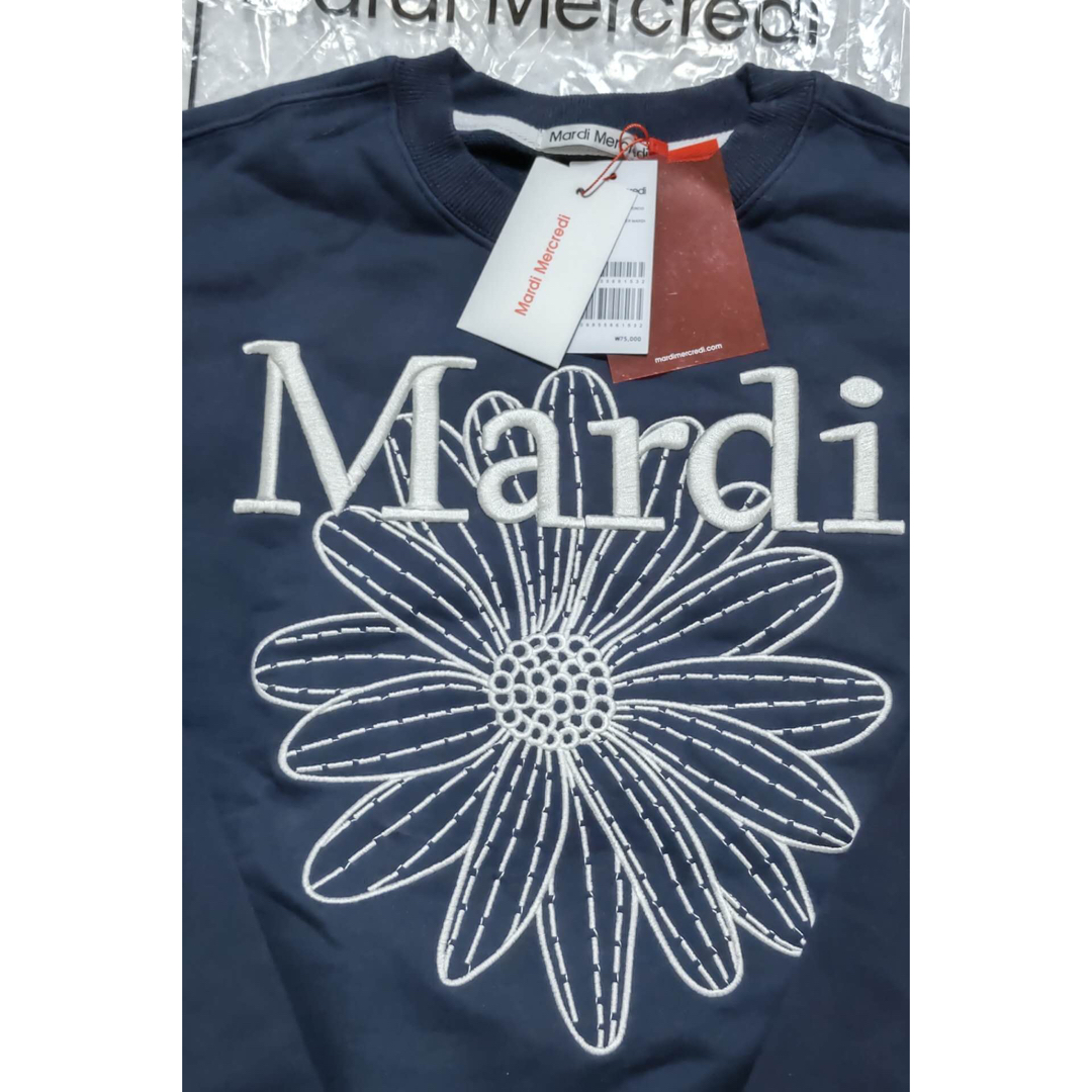 新品Mardi Mercredi マルディメクルディ刺繍スウェットネビーホワイト