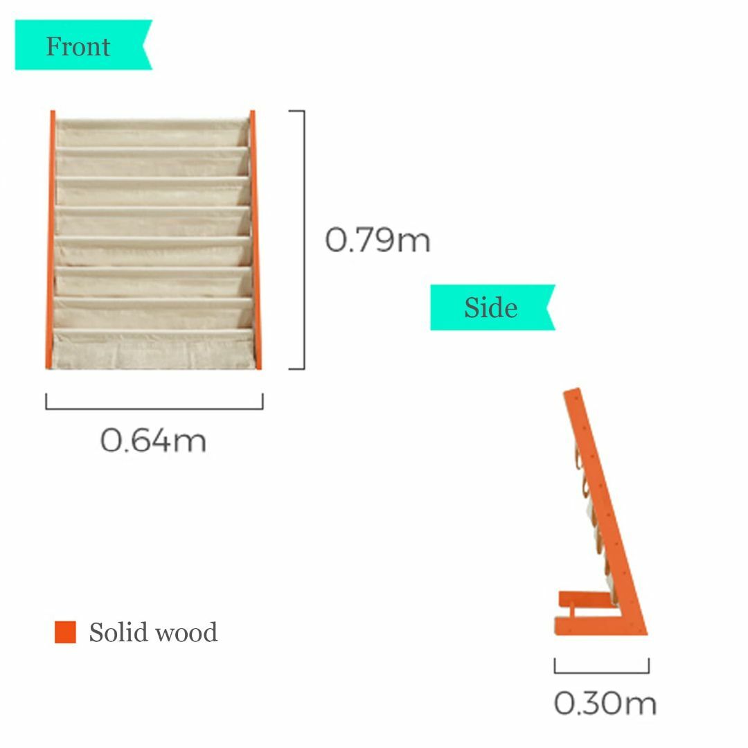SINOPED 木製 絵本ラック 布 絵本棚 こども用 ブックラック 薄型 雑誌 5