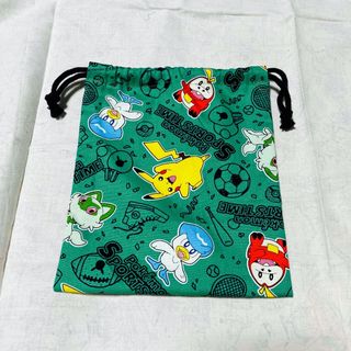 ポケモン　新柄　スポーツタイム　グリーン　給食袋　コップ袋　ハンドメイド(外出用品)