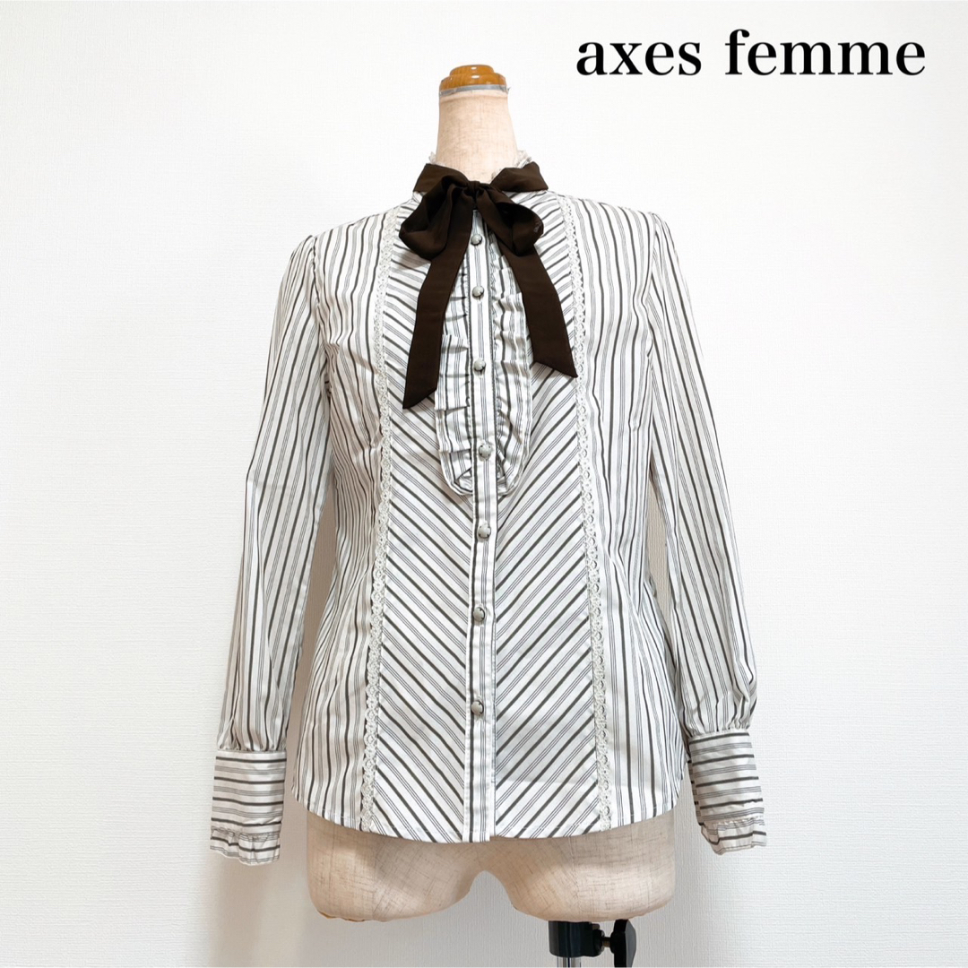 axes femme ボウタイリボンシャツブラウス ストライプ ロリータ