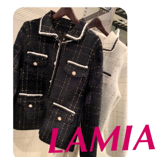 LAMIA - SALE☆半額以下LAMIAツイードパールニットジャケットコートの ...
