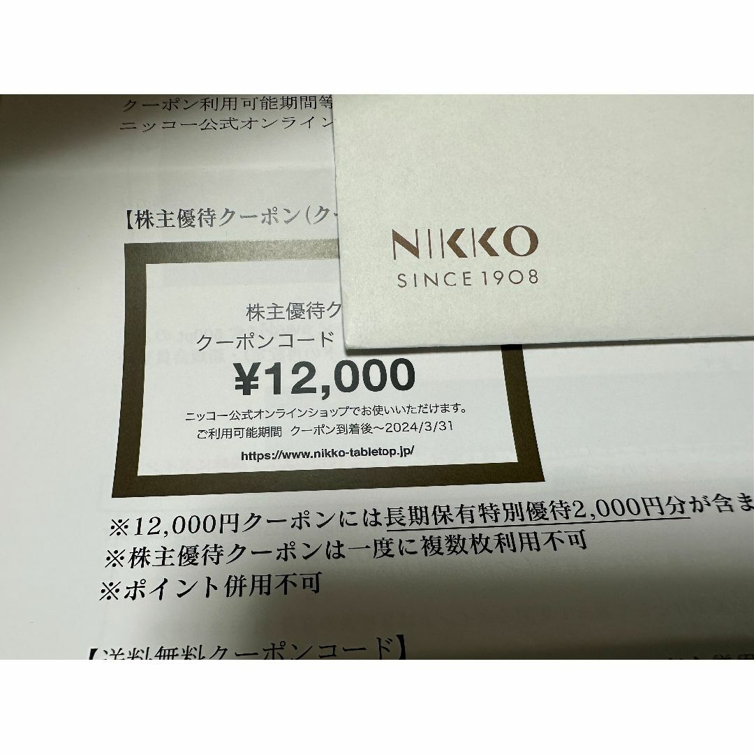 NIKKO 株主優待クーポン　12,000円