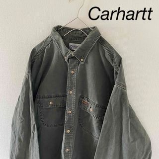 カーハート(carhartt)の【雰囲気◎】Carharttカーハート長袖ワークシャツメンズXLカーキ(シャツ)