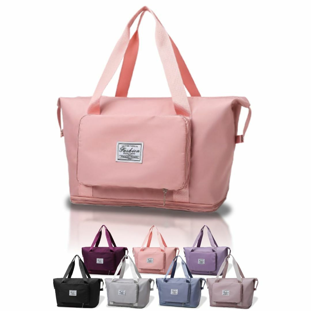 【色: ピンク】hichago ボストンバッグ 旅行バッグ【コンパクトに折りたた