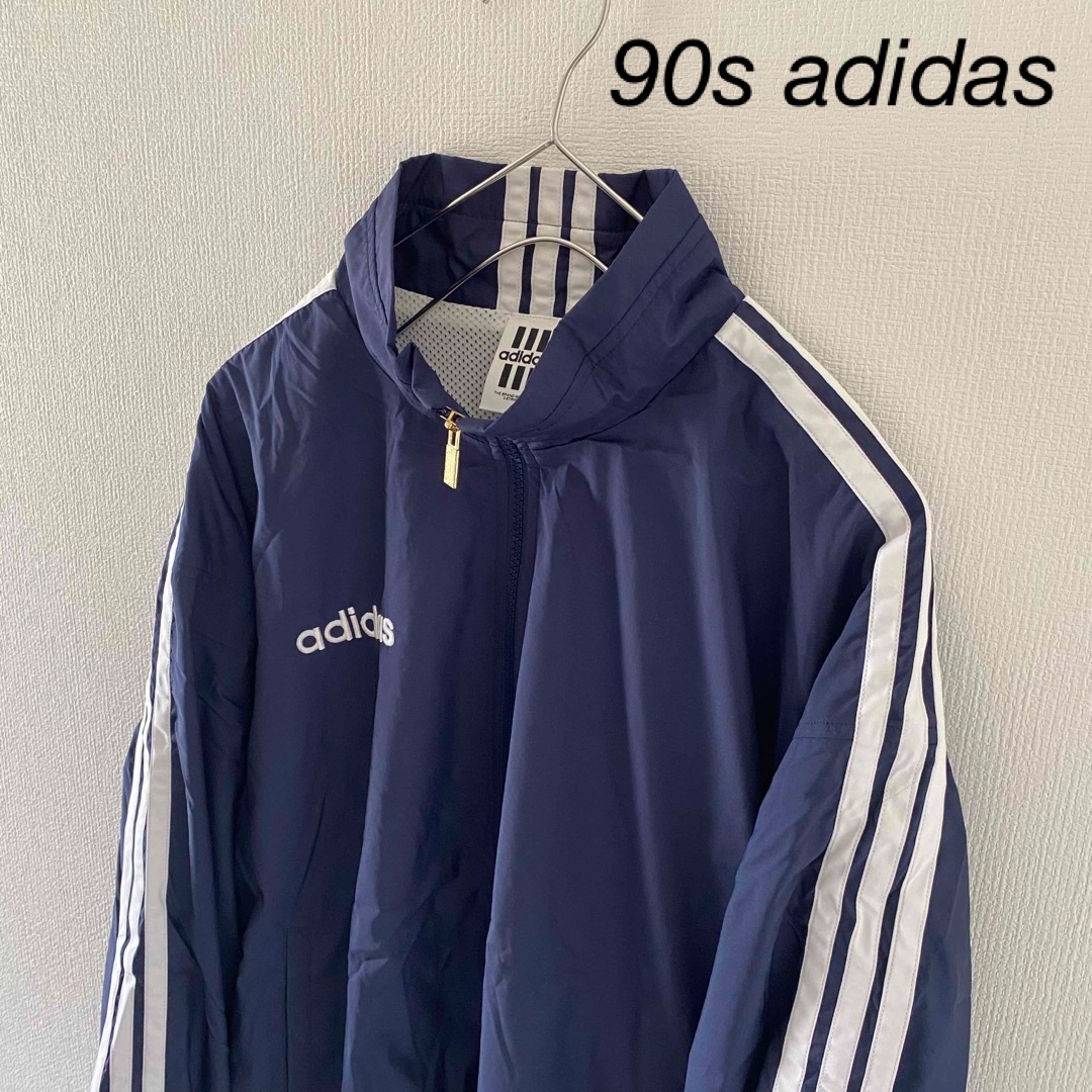 【ワンポイント刺繍ロゴ◎】adidasナイロンジャケットネイビー紺90s.