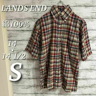 未使用 LANDS´ END ライトポプリンシャツ ペイズリー 総柄 ボタン