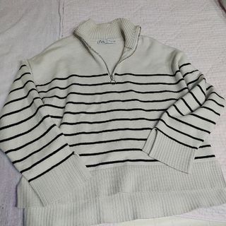 ZARA　ハーフジップ　ニット　ボーダー