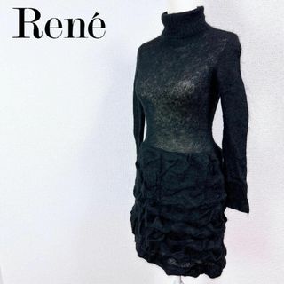 【Rene】ルネ クリーニング済 フロントフリル ノースリーブ ワンピース 36