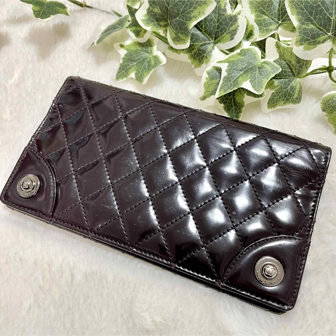 15500円 シャネル ダークパープル マトラッセ パテントレザー CHANEL