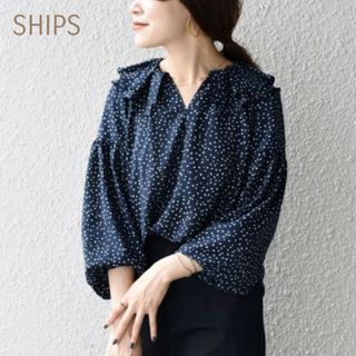 シップス(SHIPS)のSHIPS  フリルネック２ＷＡＹブラウス  ネイビー(シャツ/ブラウス(長袖/七分))