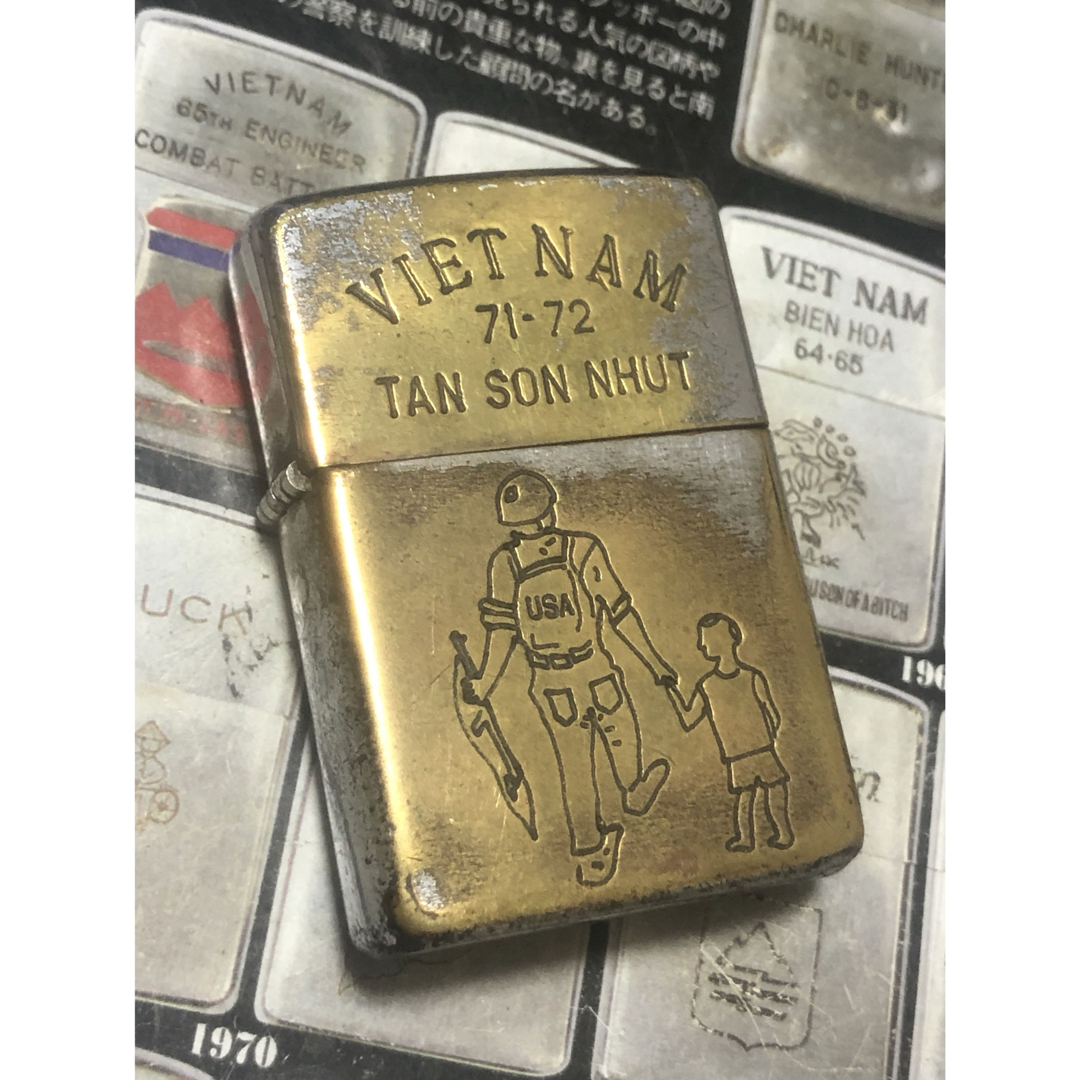 【ベトナムZIPPO】本物 1971年製ベトナムジッポー「兵士と子供」TAN