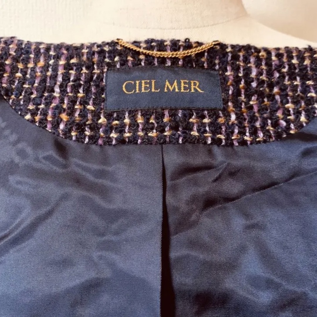 【美品】ノエビア CIEL MER ノーカラー ツィードコート 日本製